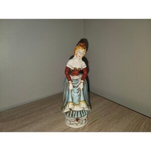 Vintage Moriyama Occupied Japan Porcelain Colonial Lady Figurine Red Blue 1020